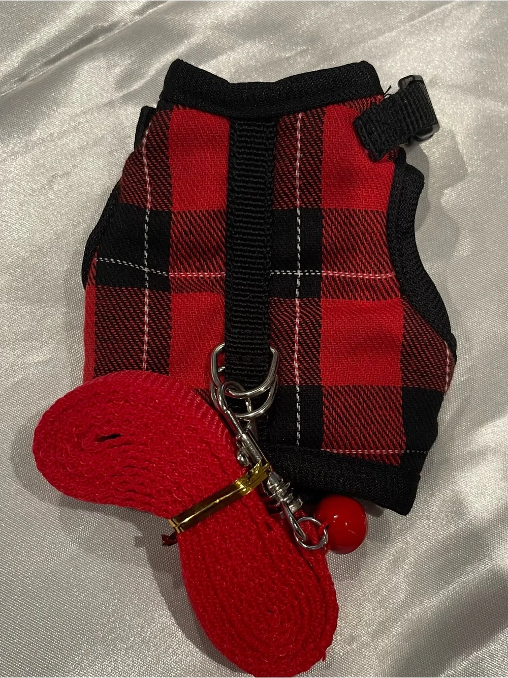 Harness & Leash Plaid Red Black Small Animal Petit Cat Ferret Dog Bunny Iguana